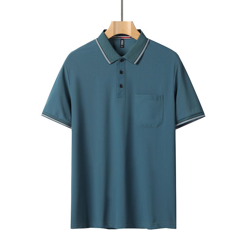 Рубашка поло из ледяного шелка: Мужской летний топ с коротким рукавом для людей среднего возраста (30-50 лет)
