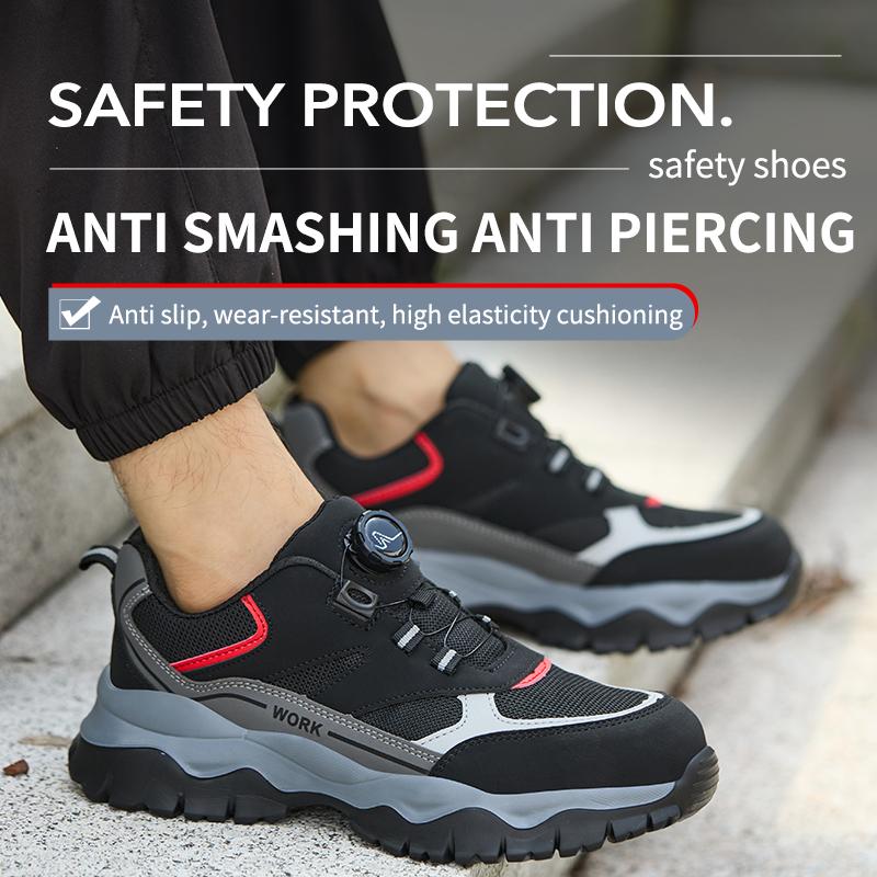 Rotary Buckle Work Boots Safety Steel Toe Men Breathable Safety Shoes Indestructible Puncture-Proof Hiking Work Sneakers