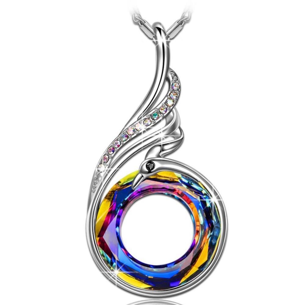 925 Sterling Silver Multicolor Crystal Phoenix Pendant Necklace for Women Wedding Party Engagement Jewelry