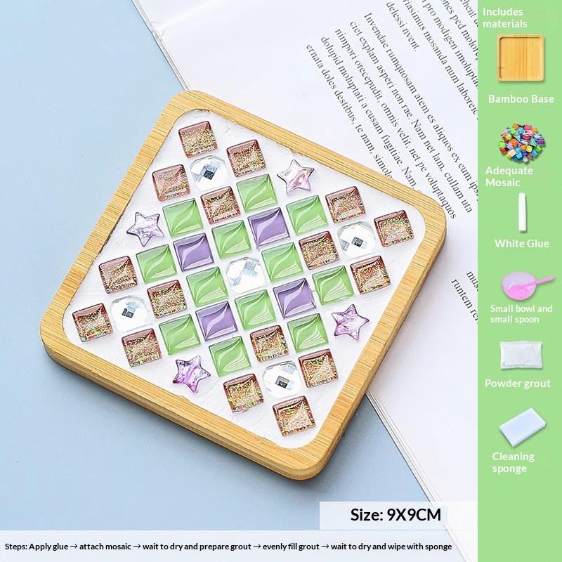Square Round Diy Mosaic Cup Mat Mosaic Glass Handicraft Handmade Coaster Handmake Accessories Bamboo Pad Early Education