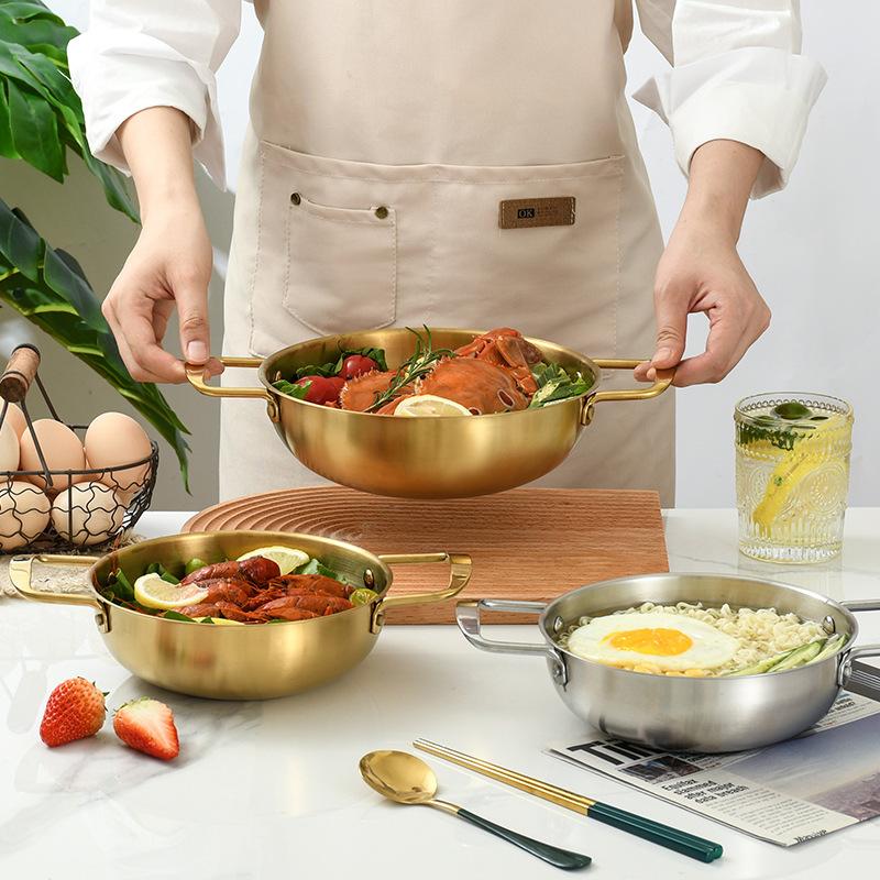 18-22 см прочная кастрюля из нержавеющей стали с двойным ухом, кастрюля для испанской паэльи, сковорода для морепродуктов, кухонная утварь