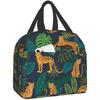 Leopard Lunch Bag Palm Leaf Oxford Cloth Reusable Insulated Lunch Box for Adult Kid Work Picnic Sports Travel Outdoor Activities