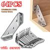 64pcs Corner Brackets Stainless Steel Furniture Angle Shelf Connector Cabinet Support Fixing Frame Corner Brace With Screws