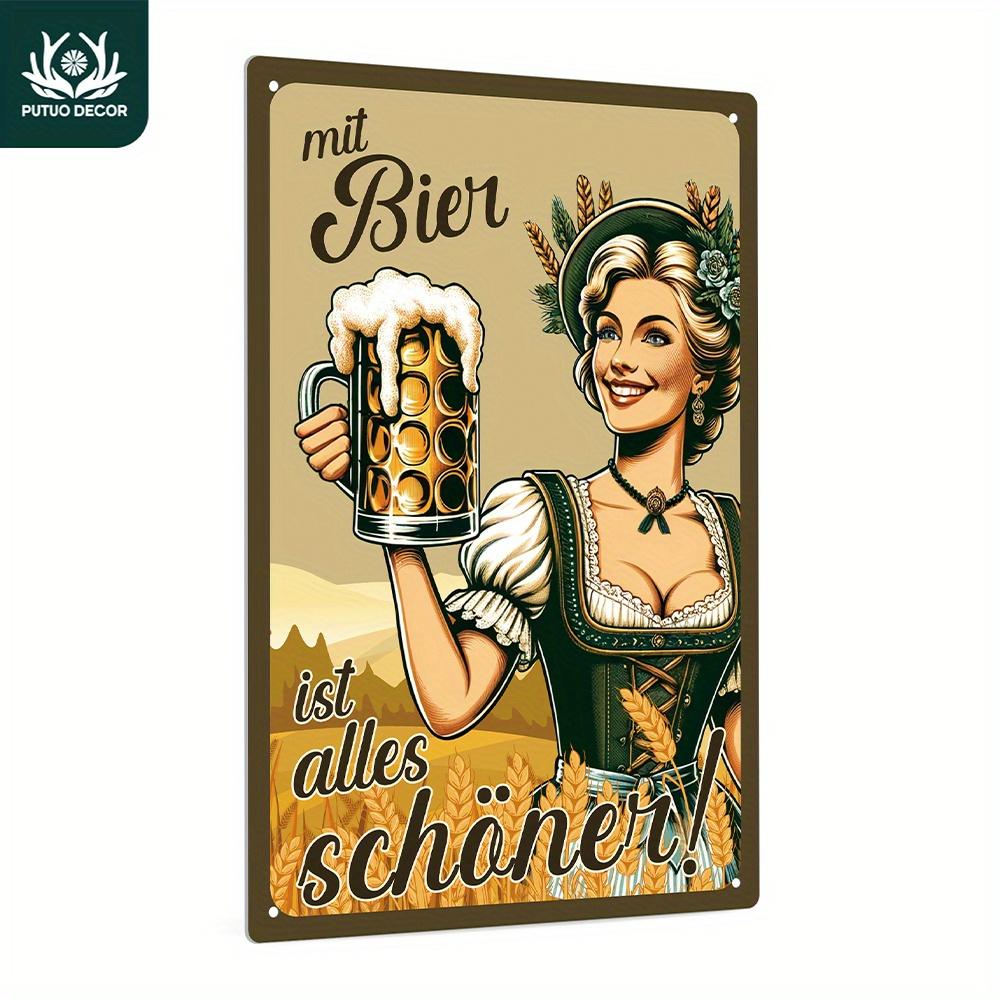 Putuo Decor Винтажная немецкая металлическая жестяная табличка «Mit Bier» - Универсальный сезонный настенный декор для дома, фермерского дома, клуба, паба - Ретро