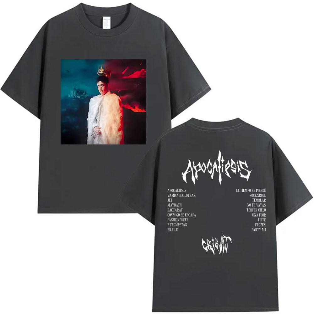 Rapper Cris MJ Apocalipsis 2025 Album Graphic T Shirts Unisexs Hip Hop Gothic Fashion Retro Cotton Short Sleeve Tshirt Streetwear