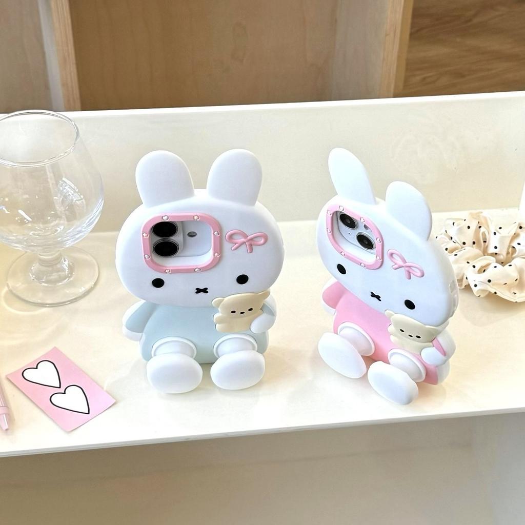 Kawaii Anime Miffy Rabbit Phone Case New Model Blue and White Powder Can Be Used As A Stand 16promax 15 14 14Pro13 13Pro