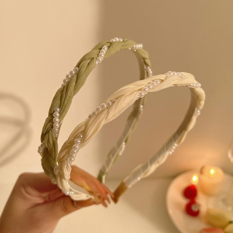 Милая повязка на голову с жемчугом, тканевая, с перекручиванием, жемчужная повязка на голову, белый, зеленый головной убор для умывания лица