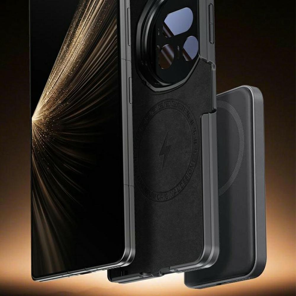 Для Honor Magic V5 5G Магнитный чехол-кожа Touch TPU PU Кожа PC Задняя крышка телефона со складной подставкой для объектива