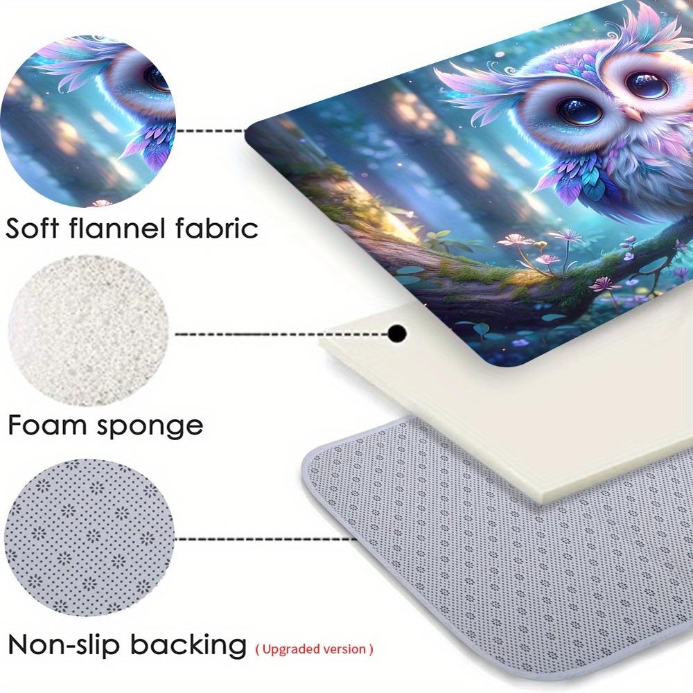 Colorful Owl Flannel Door Mat Carpet, Non-Slip Cute Neon Design for Living Room Kitchen Entrance Office Decor, Floor Mat Gift