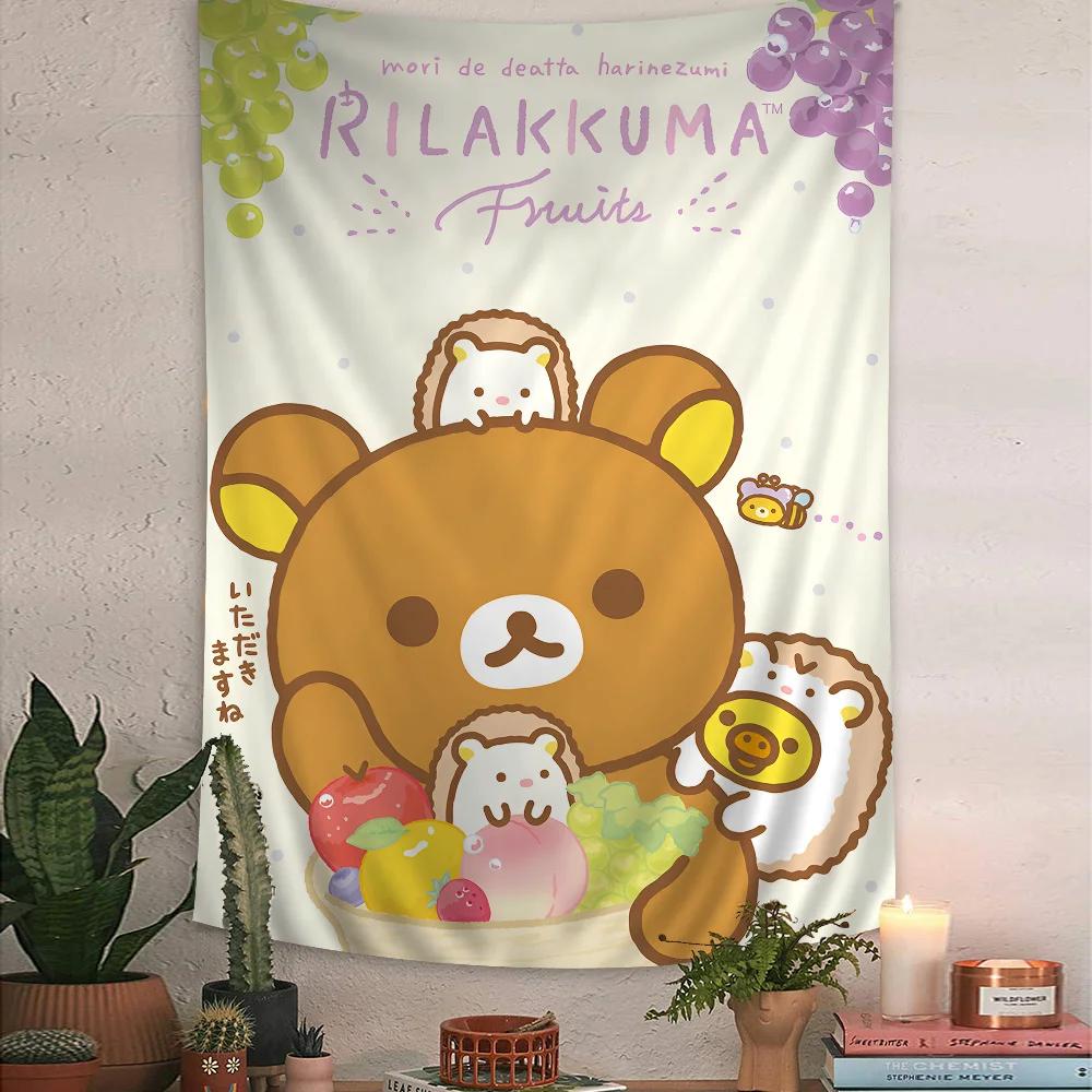 VIKAMA Kawaii Cartoon Lazy Bear Tapestry Bohemian Japanese Style Wall Hanging Cute Home Bedroom Wall Decor