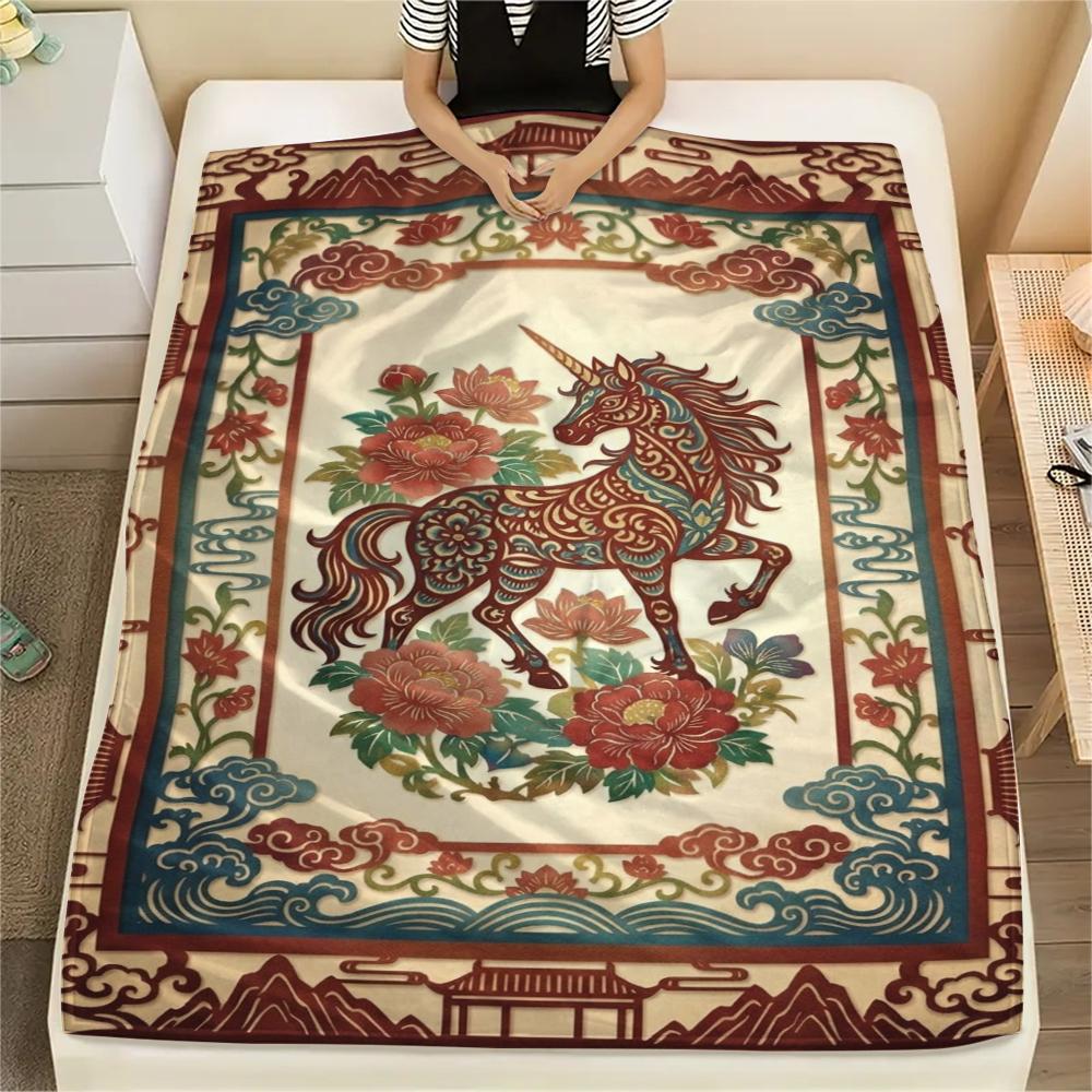 Unicorn Animal Print Flannel Blanket, High quality Comfortable for All Seasons, Home Decor, Warmth and Comfort, Perfect for Christmas Gifts133