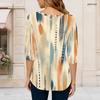 Women Plus Size Round Neck 3 4 Sleeve Geometric Printed Curved Hem T Shirt