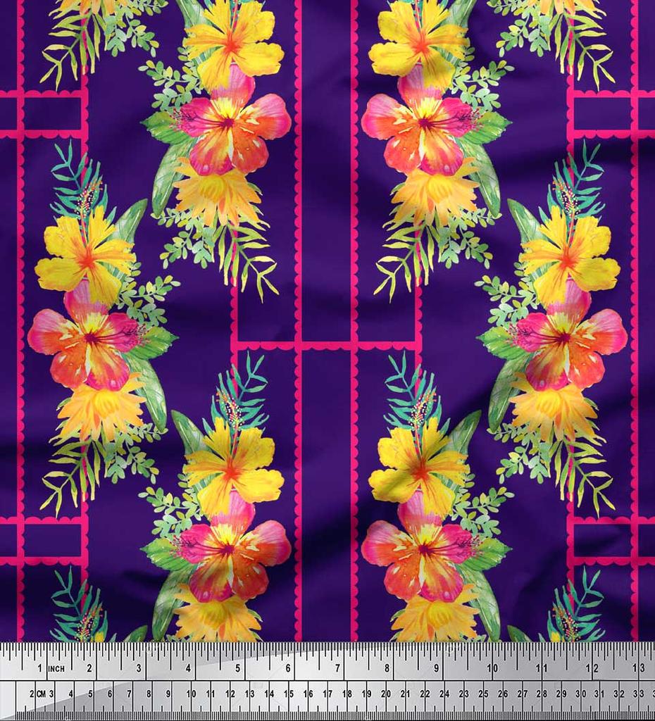 Soimoi Brown Poly Crepe Fabric Geometric & Floral Print Print Fabric By the Metre 42 Inch