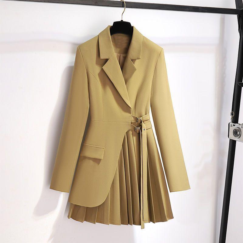 Женский повседневный блейзер, корейский элегантный шикарный весенне-осенний модный профессиональный костюм, пальто + черные брюки с разрезом, комплект из двух предметов