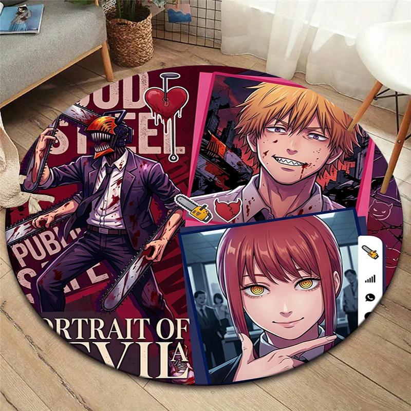 Chainsaw Man Round Area Rug Carpet Rug For Living Room Bedroom Sofa Playroom Decor Nonslip Floor Mat