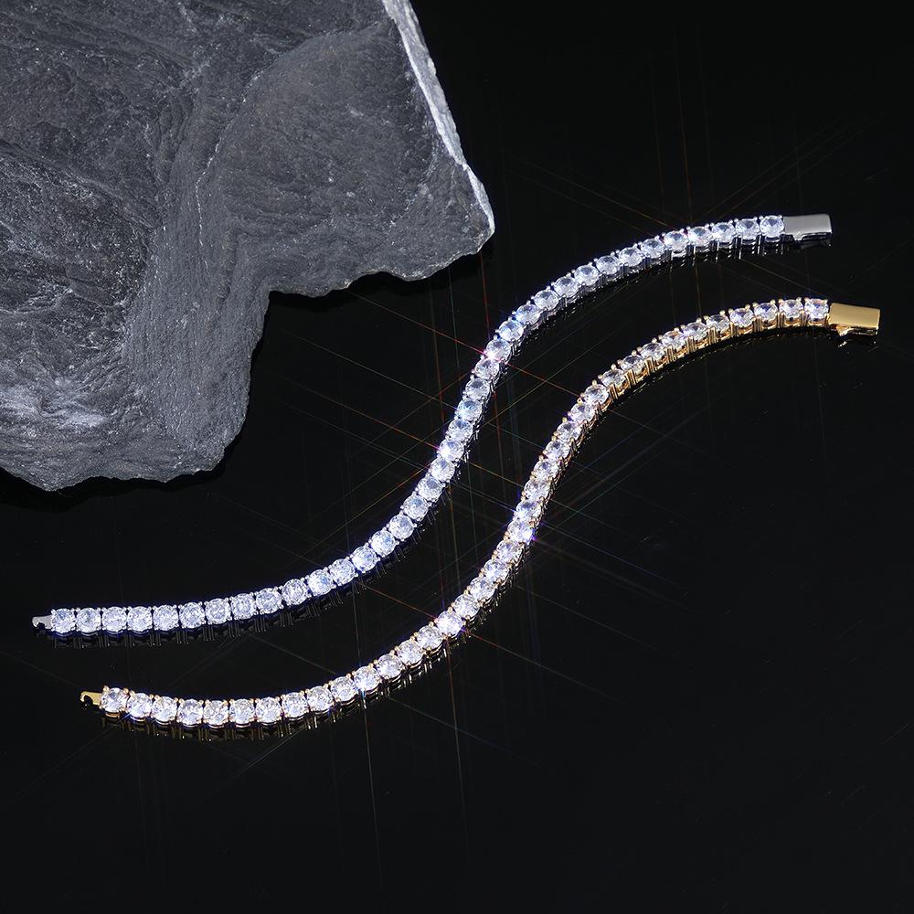 Accessories Spring Buckle Single Row Diamond Tennis Chain Zircon Bracelet Trendy Brand Hip Hop Men's Bracelet Accessories