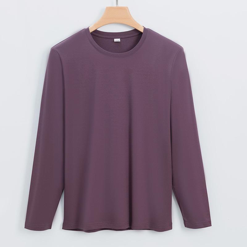 Мужская одежда 190г Двусторонняя мерсеризованная хлопковая мужская футболка Однотонная длинная бархатная хлопковая рубашка на основе Мужская футболка с круглым вырезом и длинным рукавом