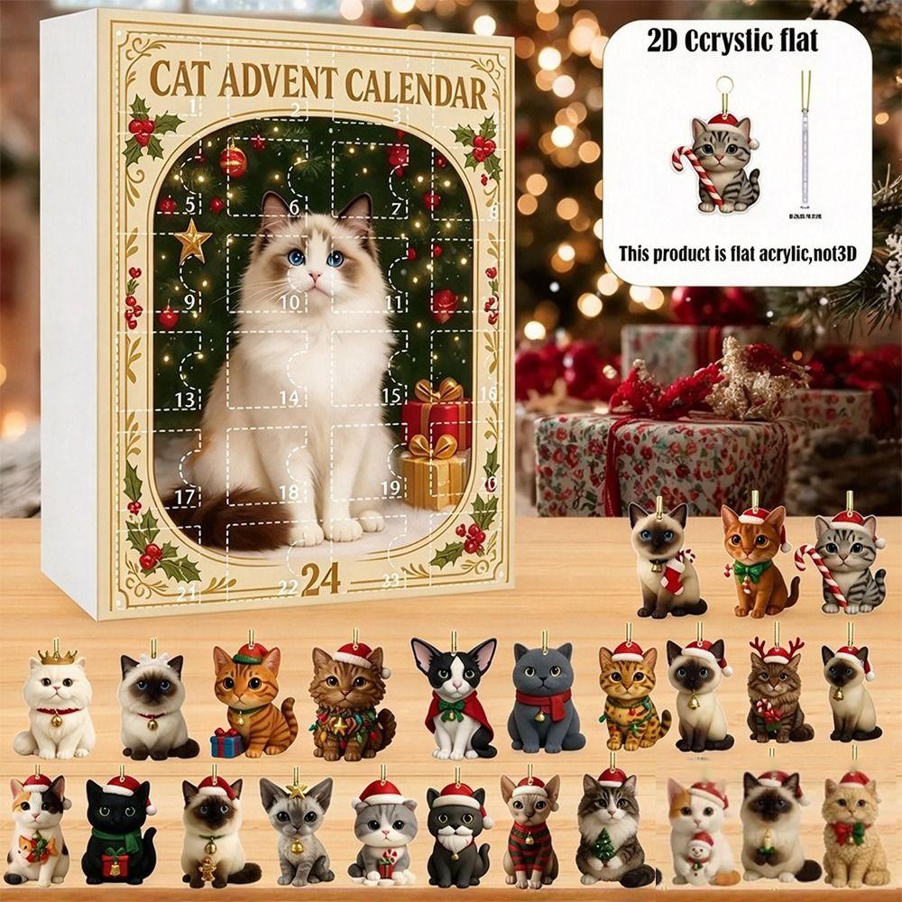 2D Acrylic Christmas Countdown Calendar Cute Cat Cat Calendar Xmas Gifts Cat Ornaments Women