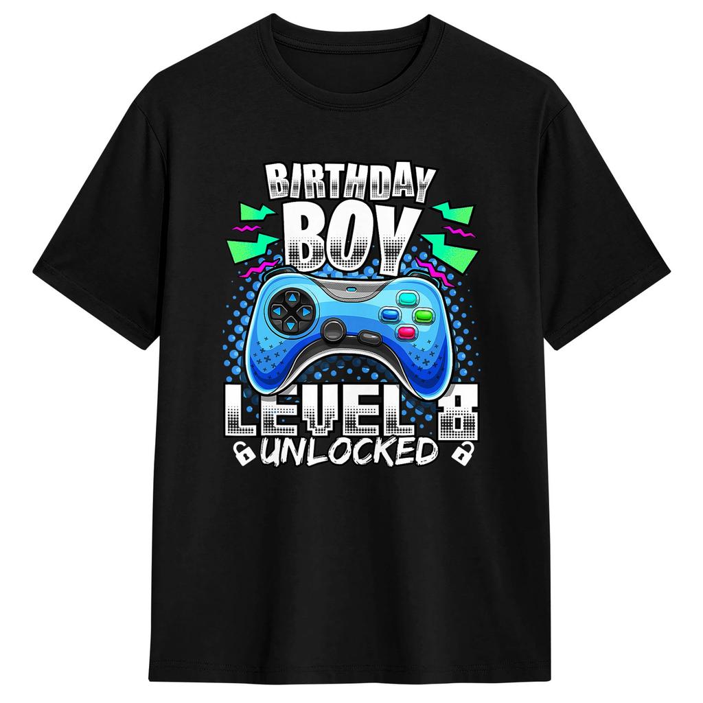 Level 8 Unlocked Video Game 8th Birthday Gamer Tshirt Unisex Streetwear Tshirts Summer Oneck Fashion Tees Plus Size Clothes