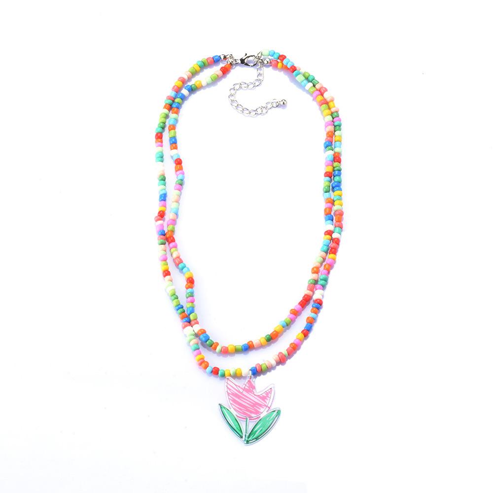 Двойное ожерелье с подвеской из смоляного цветка, женское бохо-цветное ожерелье с бусинами