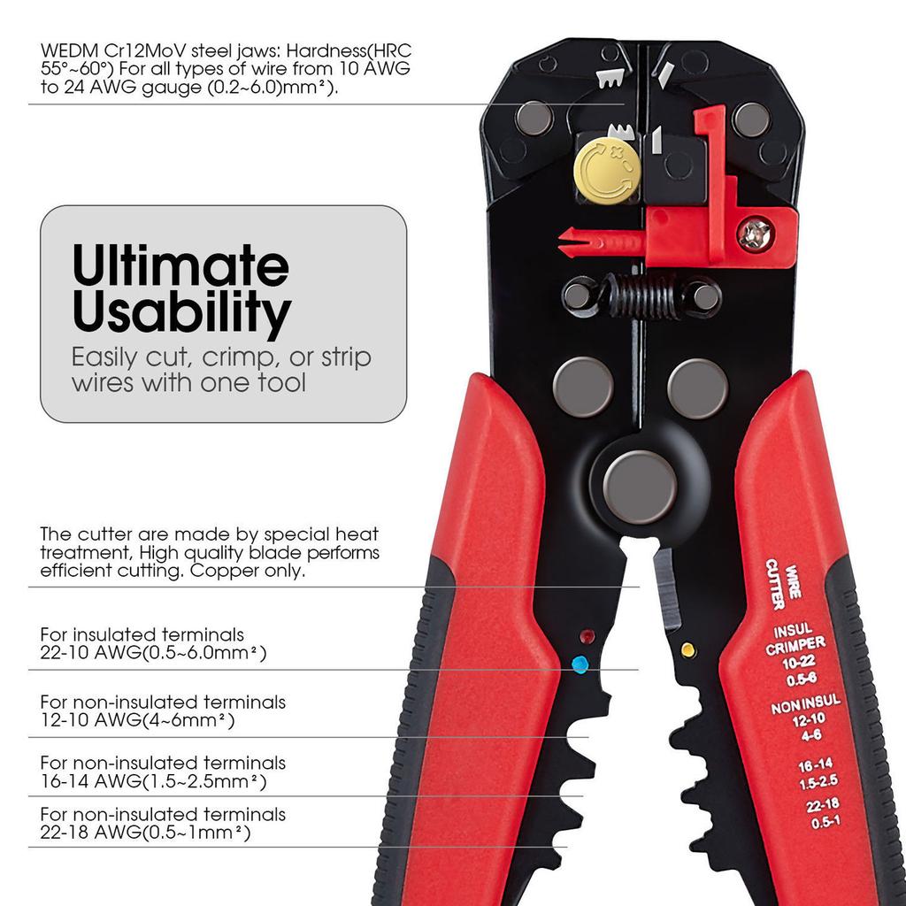 Автоматический стриппер для проводов 5 в 1 Сталь TPR Многофункциональный резак для проводов Инструмент для обжима для электрических разъемов