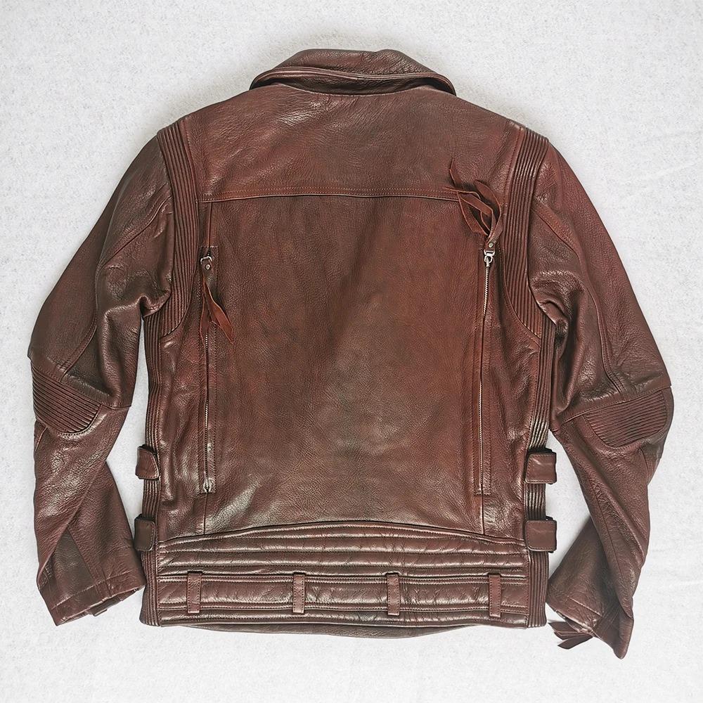 Chinese Size Unique Army Green Motorcycle Jacket Men Leather Jacket 100% Oil Wax Cowhide Motor Biker Jacket Male Leather Coat Winter M455