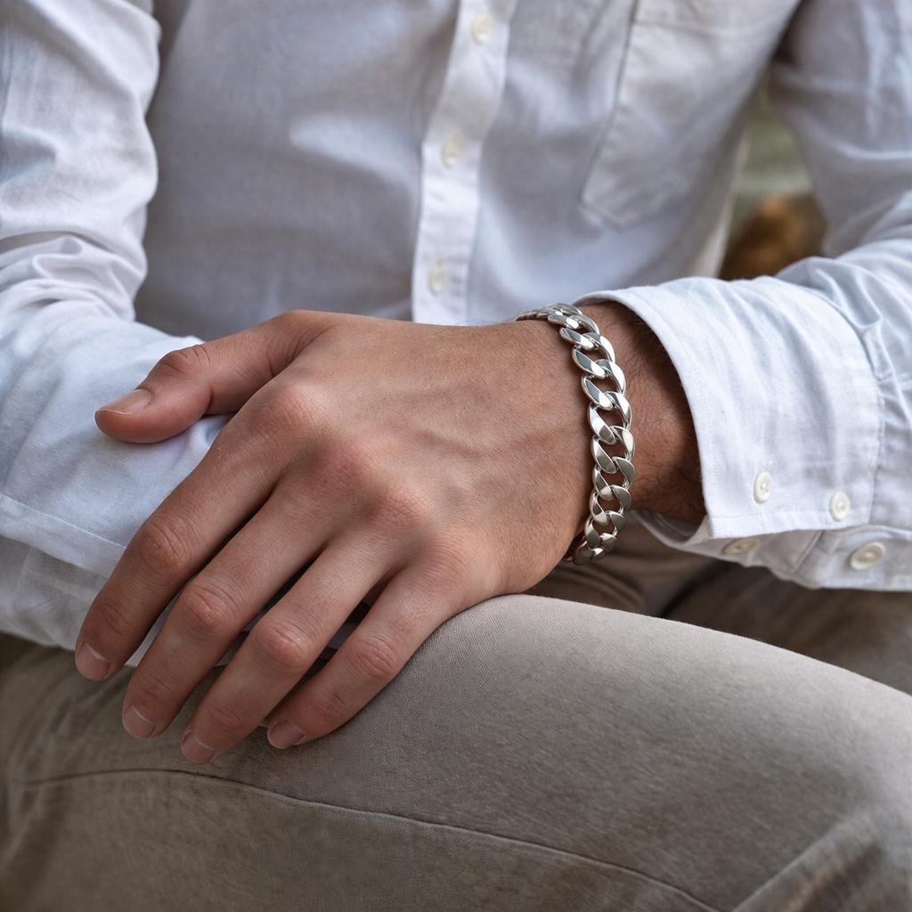 SILVER Full Men' Bracelet 8mm THICK SILVER 925 Armor Bracelet