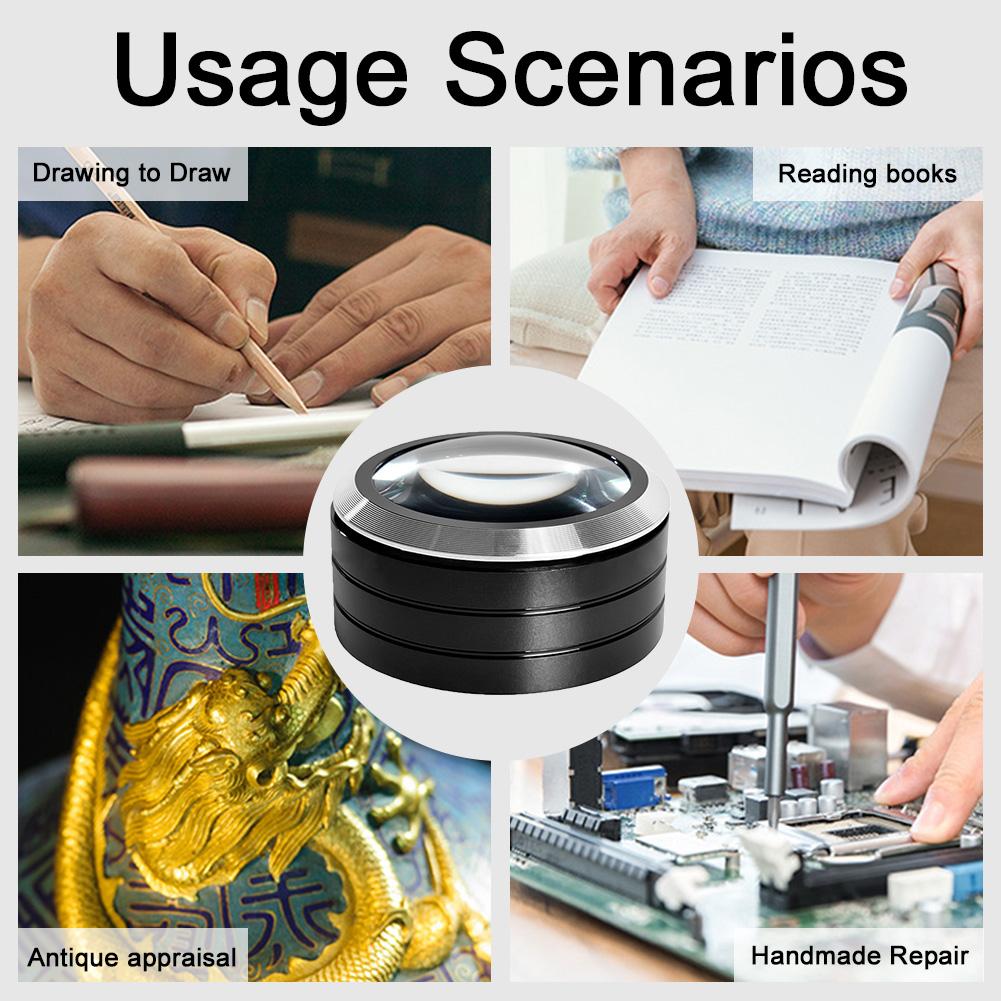 Illumination Paperweight Magnifier Dome Desktop Magnifying Glass 70mm Optical Glass Lens Reading Magnifier for Studying Map Coin