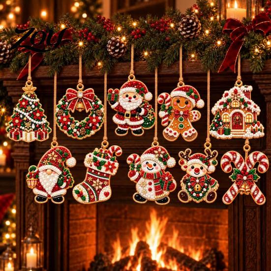 DIY Faux Pearl Art Set Christmas Kit, Make 10Pcs Hanging Ornaments, Festive Creative Holiday Decor Rhinestone Ornaments Craft Kit for Adults,