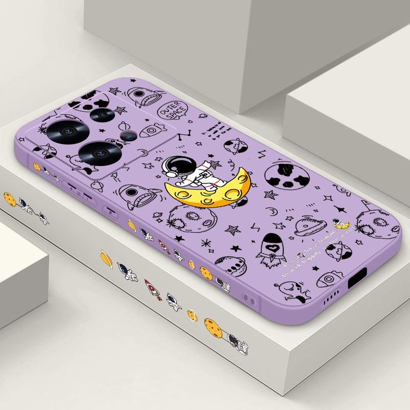Ударопрочный мягкий ТПУ чехол для Xiaomi 14T 13t 11t Poco F3 X6 X5 Pro Redmi Note 13 12 11 14 Pro Подставка Луна Принт Астронавт Тонкий чехол со шнурком
