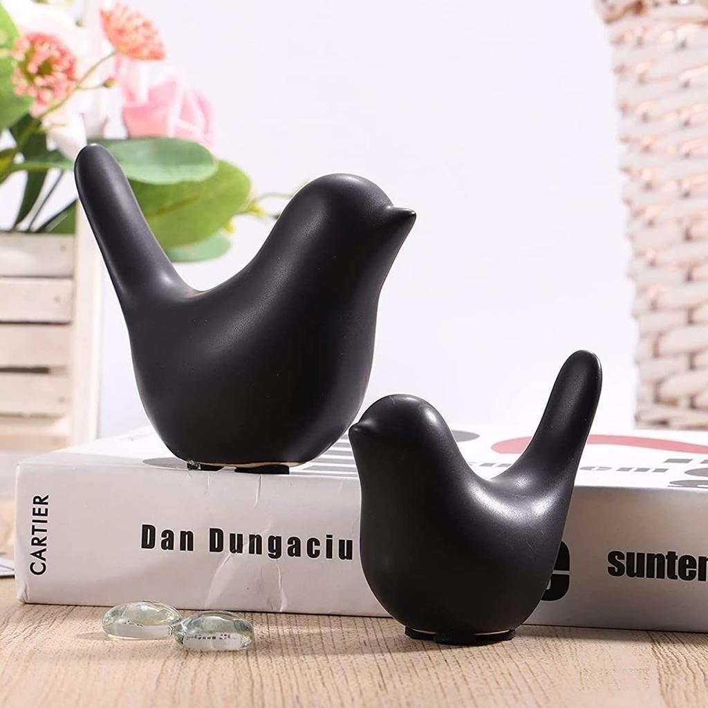 Creative Black Birds Matte Figurines Home Decorations Accessories (Pack of 2, Black)