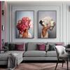 Nordic Flowers Head Woman Canvas Paintings On the Wall Art Posters And Prints Feather Girls Wall Pictures Home Decoration Cuadro