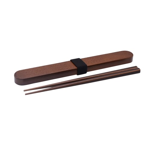Mitani Yamanaka Lacquerware Chopsticks and Chopstick Case Set, 18cm, Brown, Wappa Style, Made In Japan, M17601