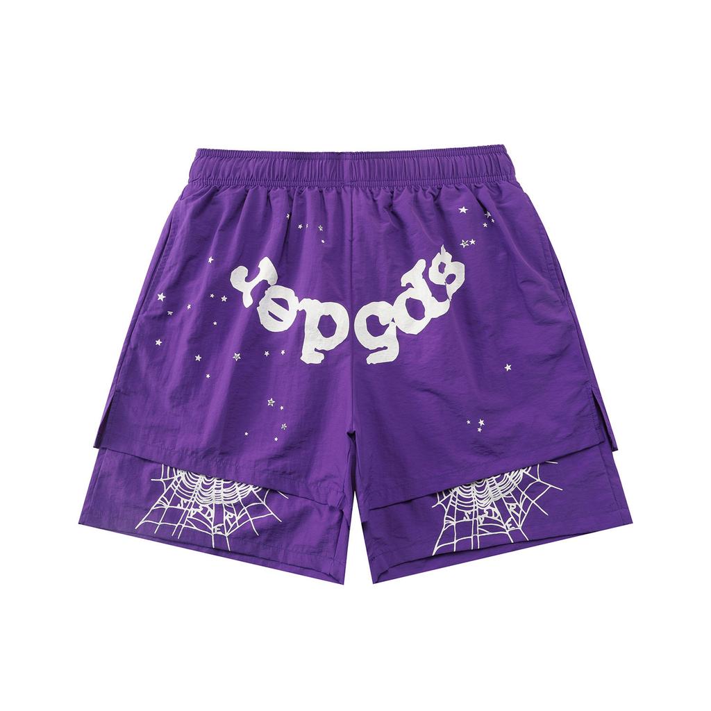 Cross-border European and American trendy brand sp5de spider web letter fake two-piece casual shorts men's and women's high street sports 