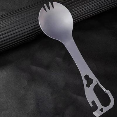 Универсальный спорк 5 в 1 Портативный из нержавеющей стали Вилка Ложка Столовые приборы Многофункциональный Инструменты Открывалка для бутылок Кемпинг Еда Посуда