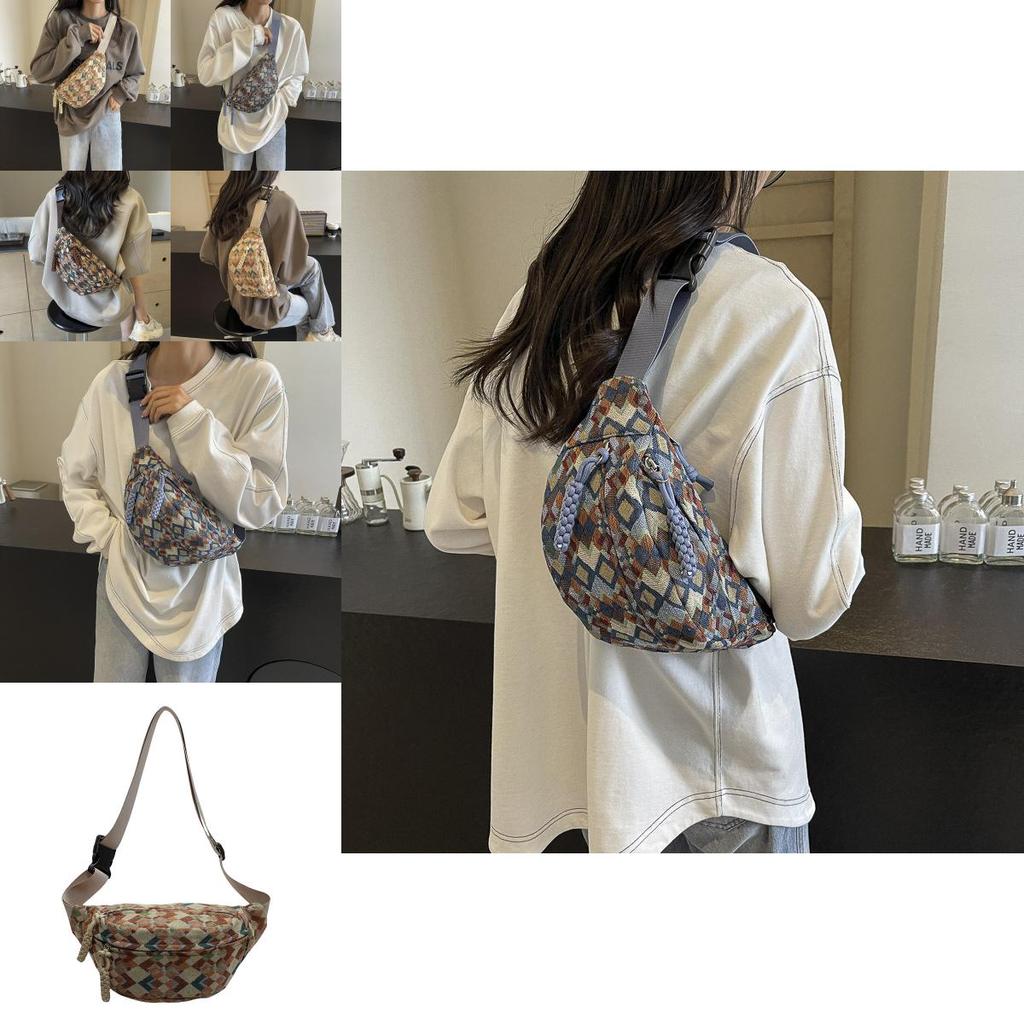 Ethnic Style Plaid Women's Chest Bag Lightweight Summer Travel Crossbody Purse