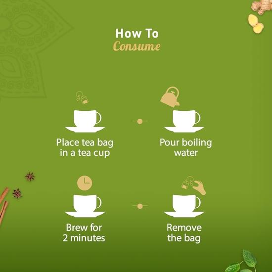 Dabur Зеленый чай Vedic Detox Kahwa - 25 пакетиков | Смесь 8 настоящих аюрведических трав и каменной соли | Идеальный напиток после еды, 62,5 грамма