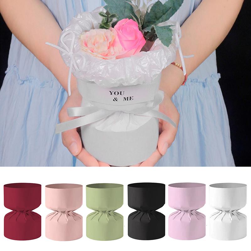 10pcs Round Gift Box Packaging Materials Mini Bouquet Stereotype Kraft Paper DIY