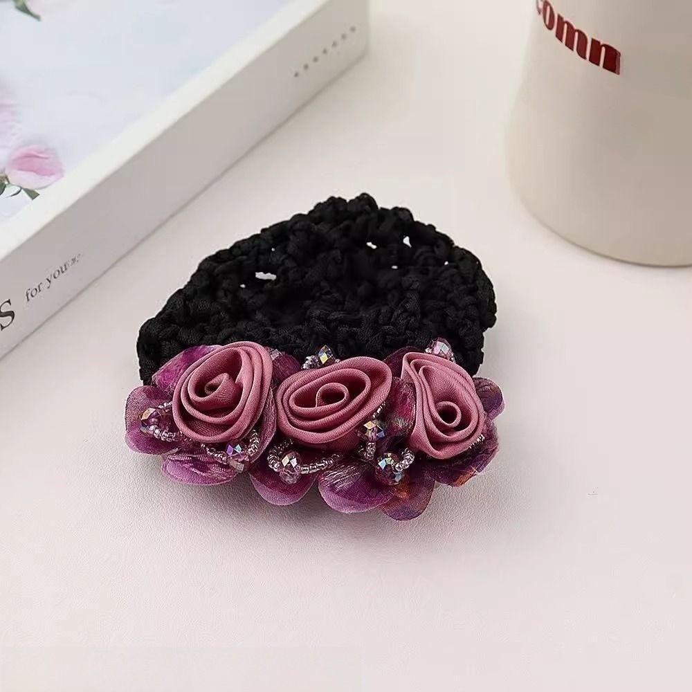Updo Styling Tool Flower Hair Net with Spring Clip Net Pocket Headdress For Work Use