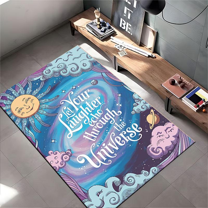 Galaxy-Themed Motivational Carpet suitable as a non-slip mat for the living room or bedroom sofa