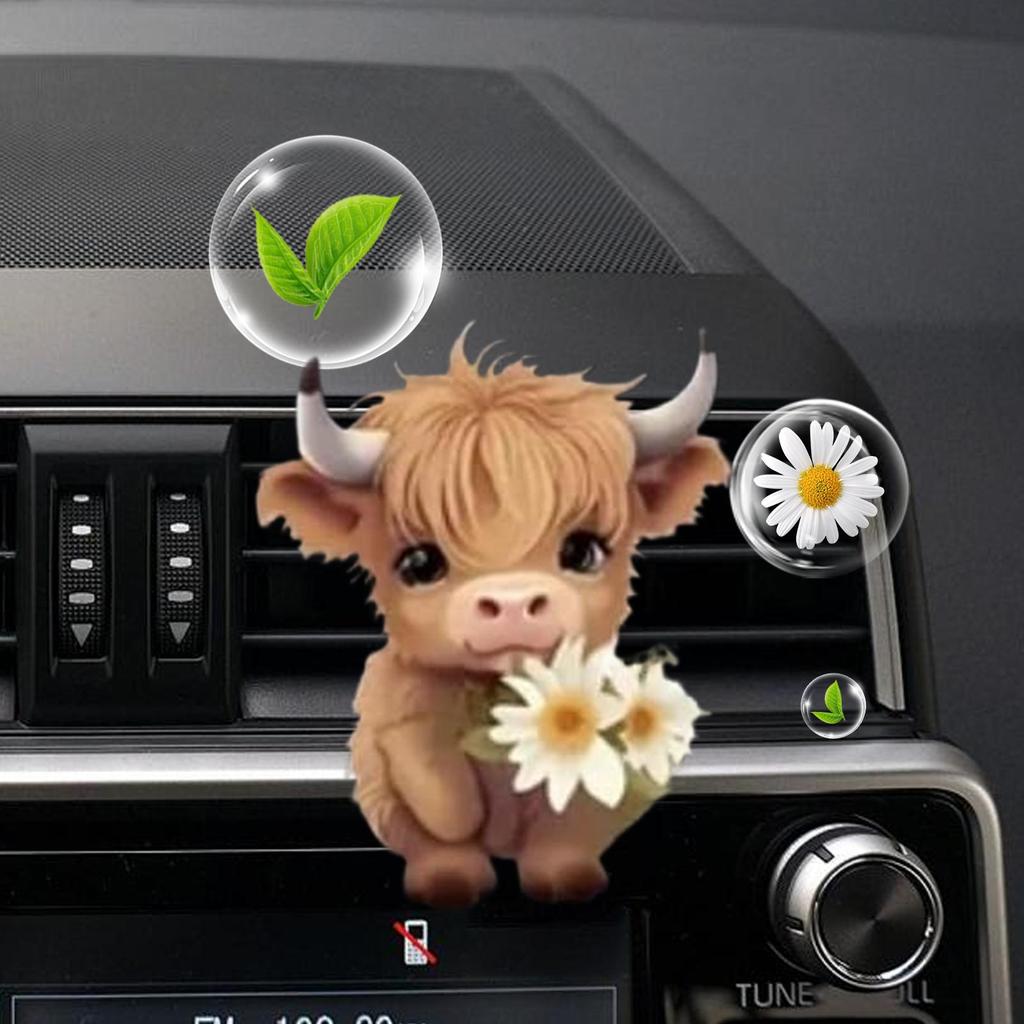 2D Acrylic Car Air Freshener Vent Clip, Cute Highland Cow Aromatherapy Diffuser for SUV Truck, Vehicle Scent Clip