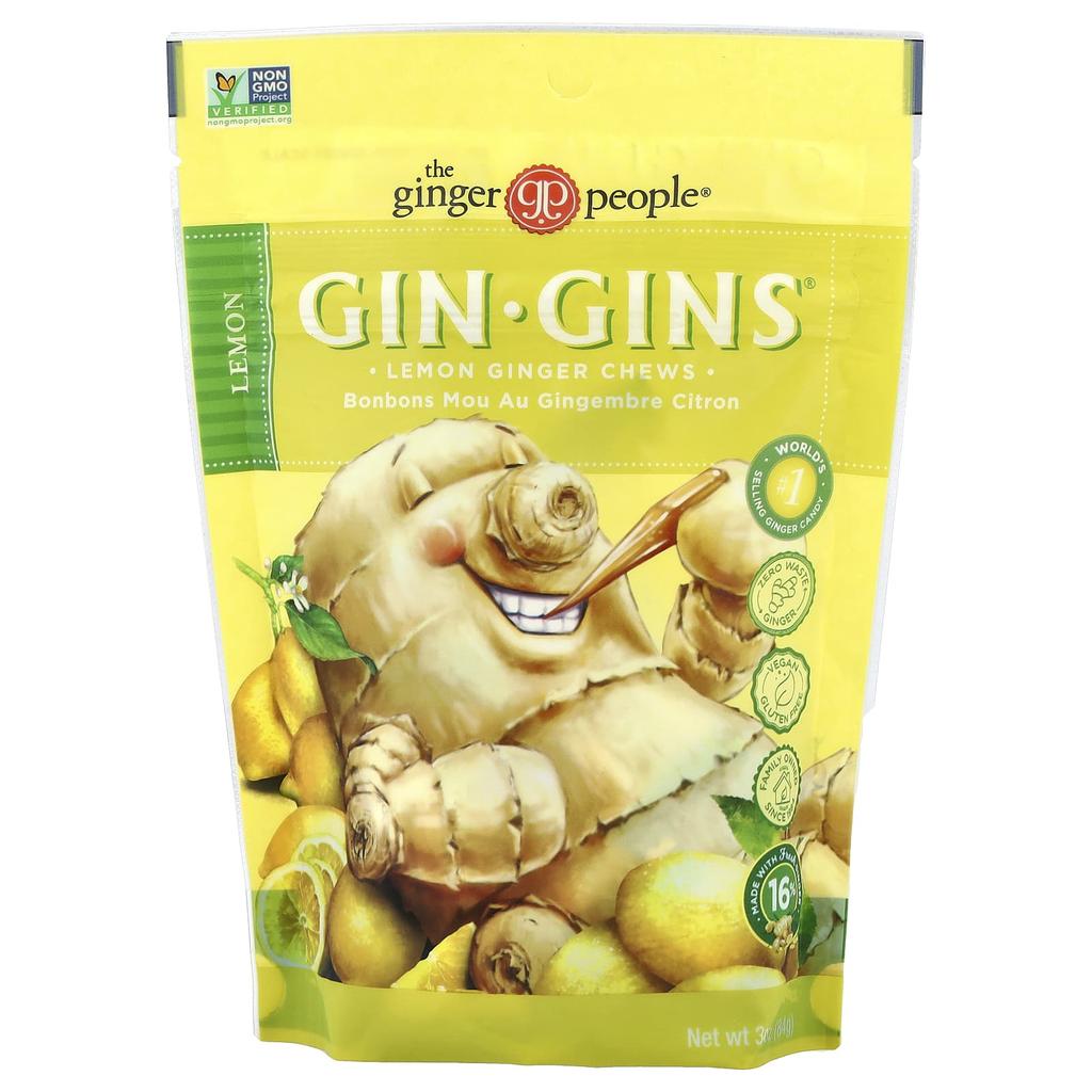 The Ginger People Gin Gins®, Лимонно-имбирная жевательная конфета, Лимон, 84г (3 унции)