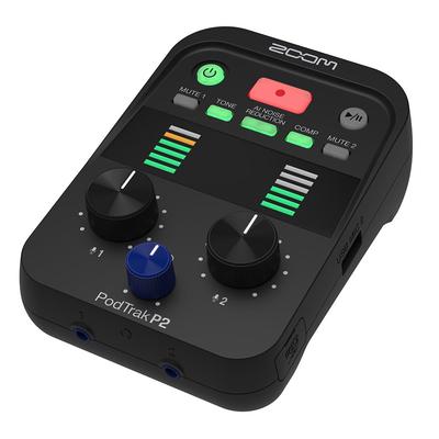 Zoom P2 Подкаст-рекордер, Черный, Карманный, с шумоподавлением ИИ, Потоковый USB-микрофонный рекордер, Поддерживает два входа для USB-микрофонов и два
