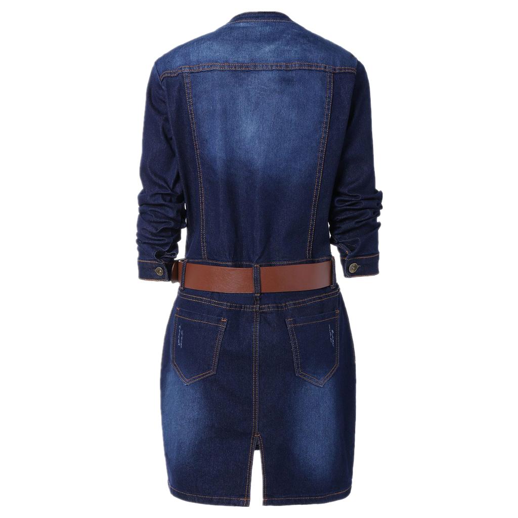 Повседневное джинсовое джинсовое платье больших размеров с поясом