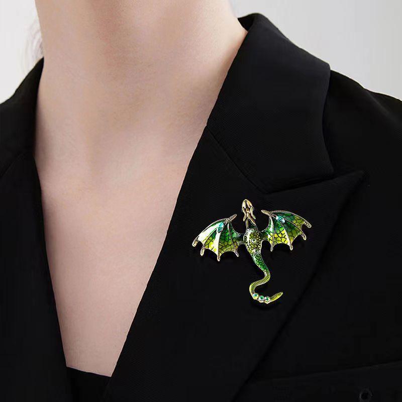 Enamel Dragon Brooches For Women Men 6-color Rhinestone Flying Legand Animal Party Office Brooch Pins Gifts