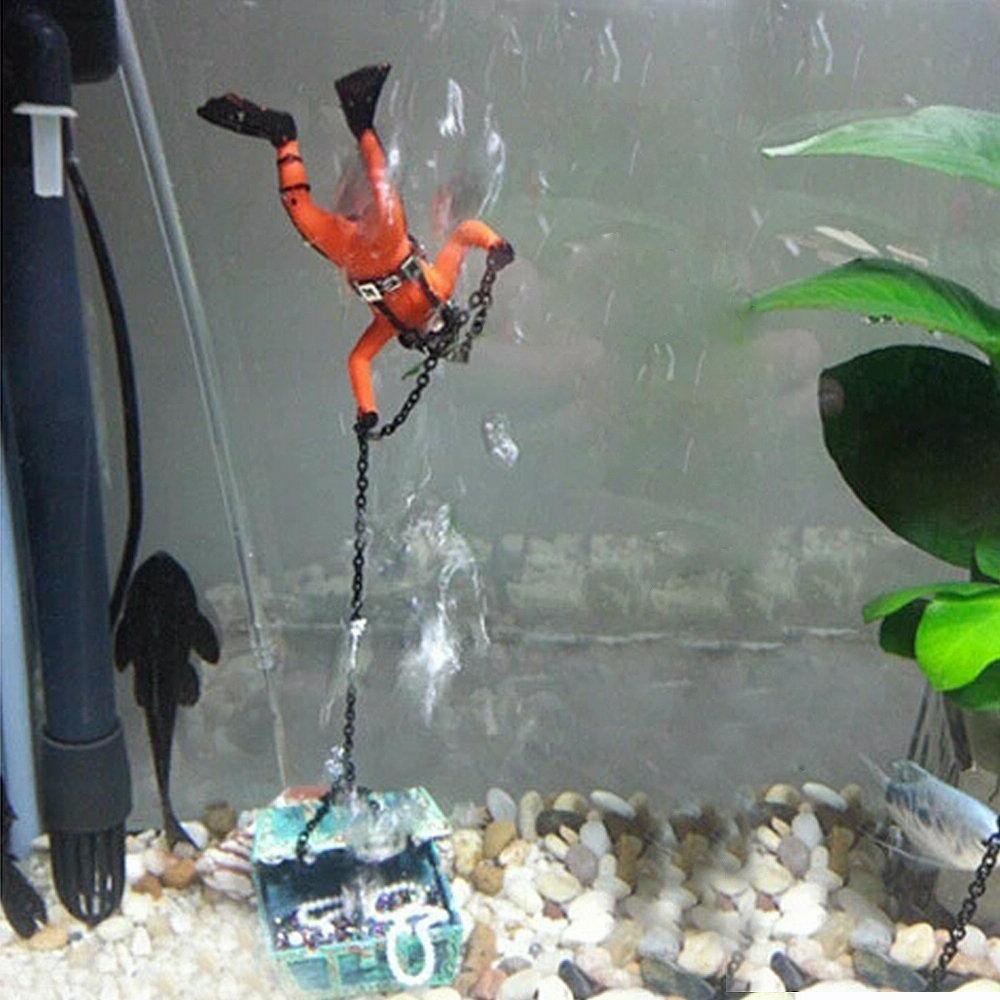 Aquarium Air Action Diver Treasure Hunter Chest Fish Tank Ornament Decoration