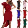 Women Summer Fashion Elegant One Shoulder Cocktail Dress Ruffle Sleeve Slit Wrap Ruched Bodycon Short Party Dresses