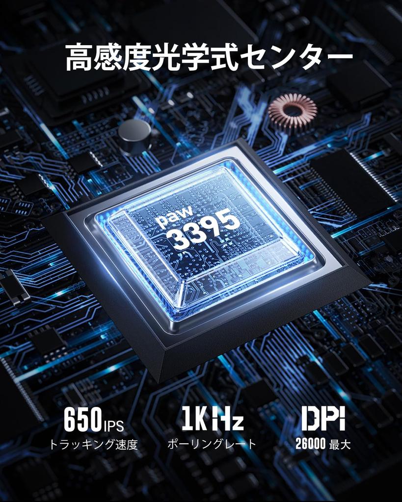 GravaStar Gaming Mouse Wireless Wired Lightweight PAW3395 Sensor 26000DPI 1K Polling Rate Low Latency Wired Rechargeable Glowing RGB Lightweight 79g