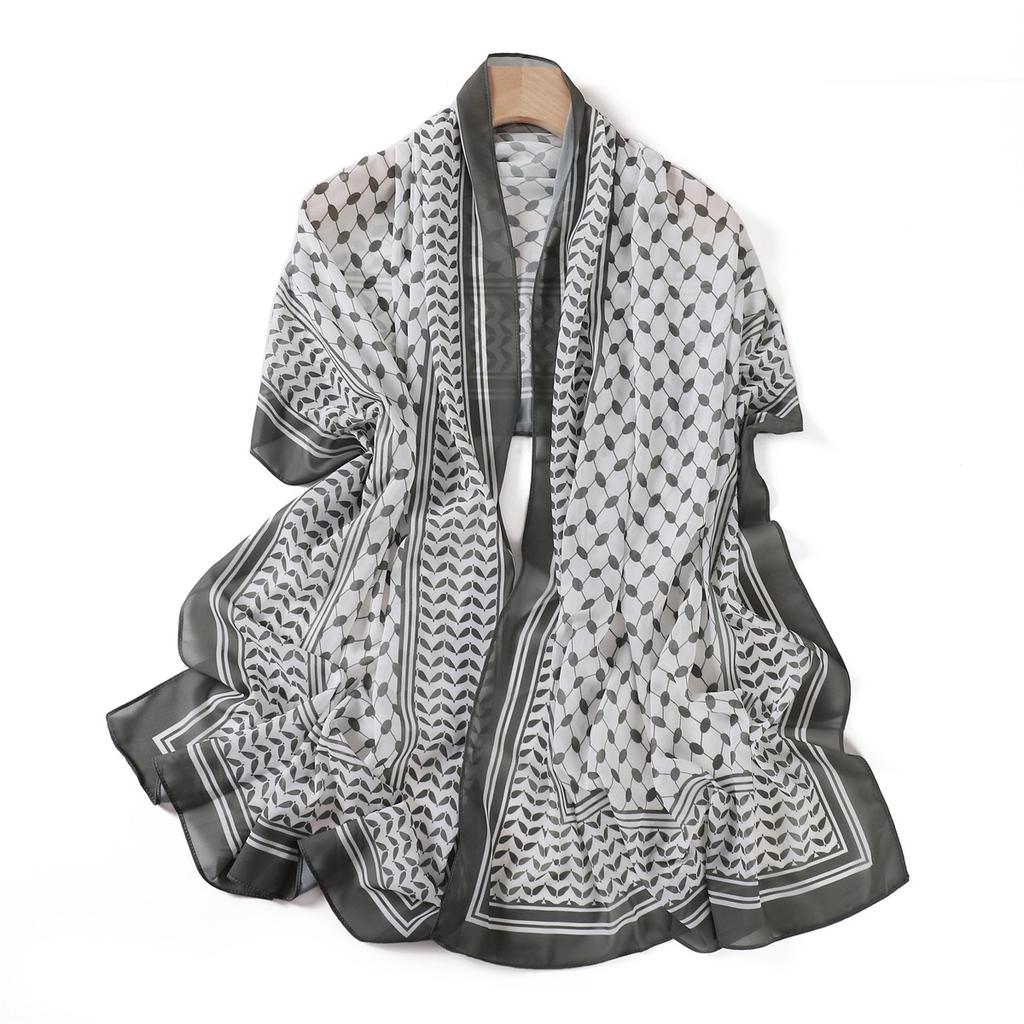 1pc Breathable Chiffon Hijab Vintage Printed Long Scarf Geometric Pattern Head Wrap For Women Lightweight Thin Soft Cozy Shaw