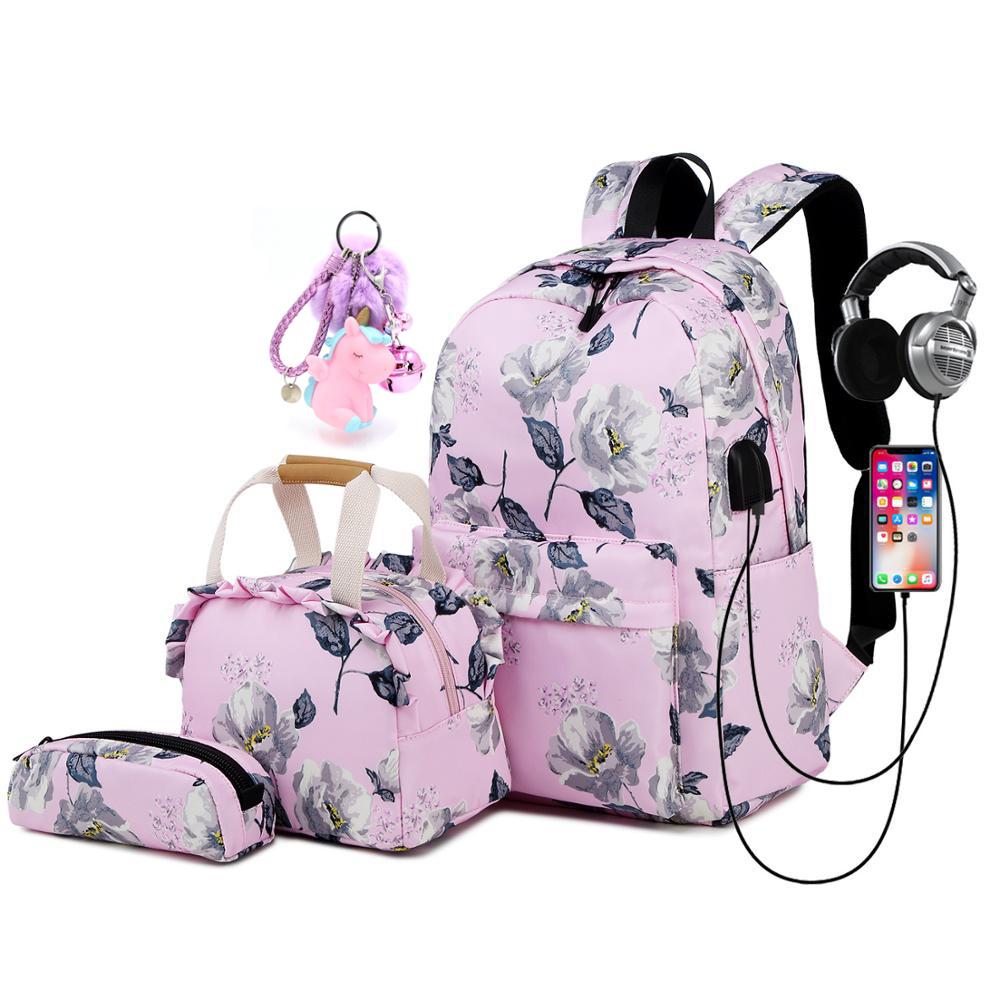Floral Girls Backpack for School Lightweight Bookbags Satchel College Bags Teen Girls Kids School Bag Set Women Travel Daypack